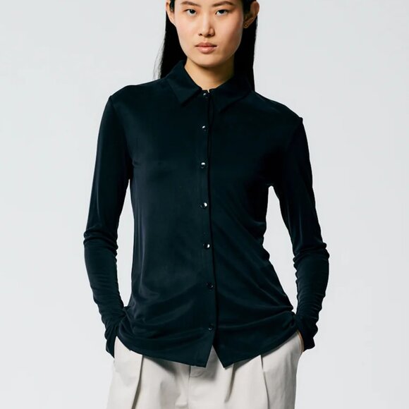 Tibi Deeba Cupro Slim Shirt, black, 00, NWT - Picture 1 of 7
